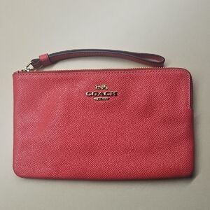 Coach Pink Wristlet(8×5) with Gold Accents